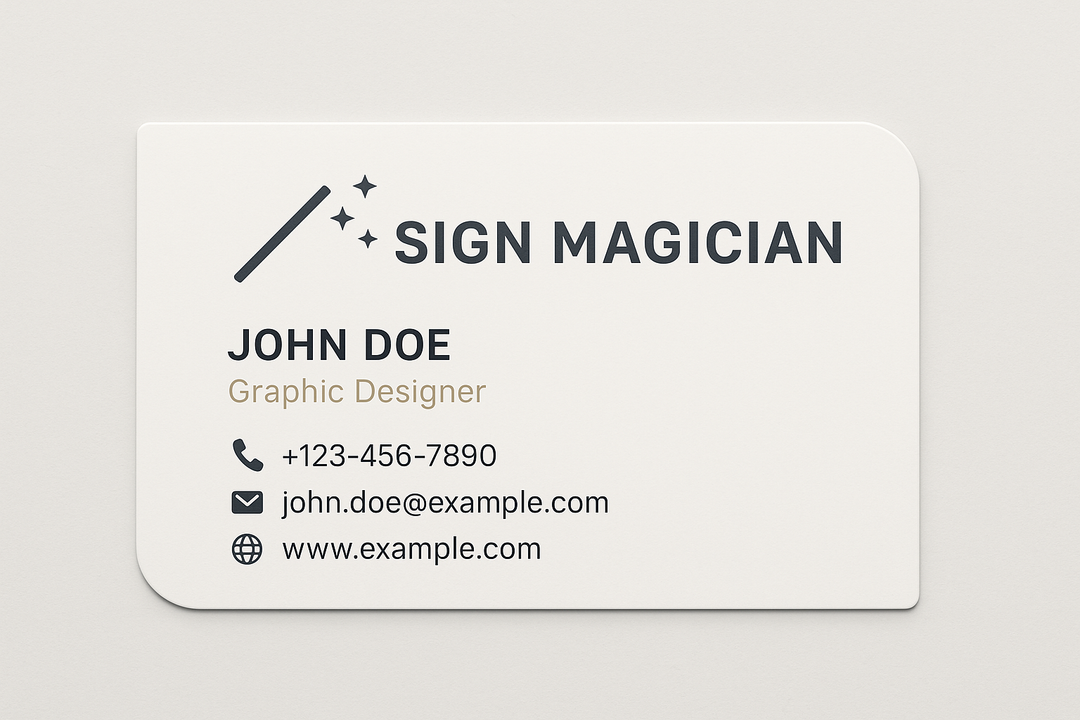 Business card with oval corners on top right and bottom left