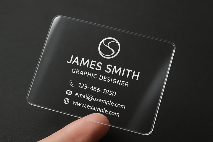 Business card printed on clear plastic