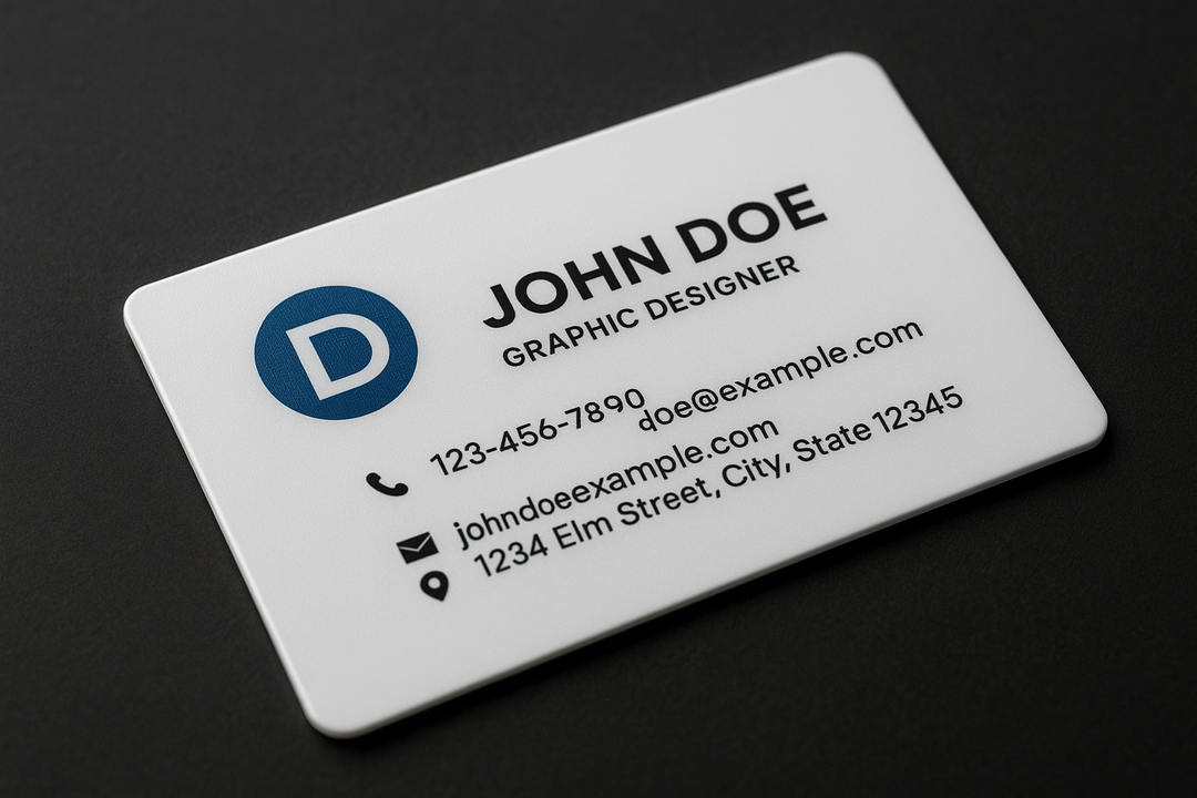 Business card printed on white plastic